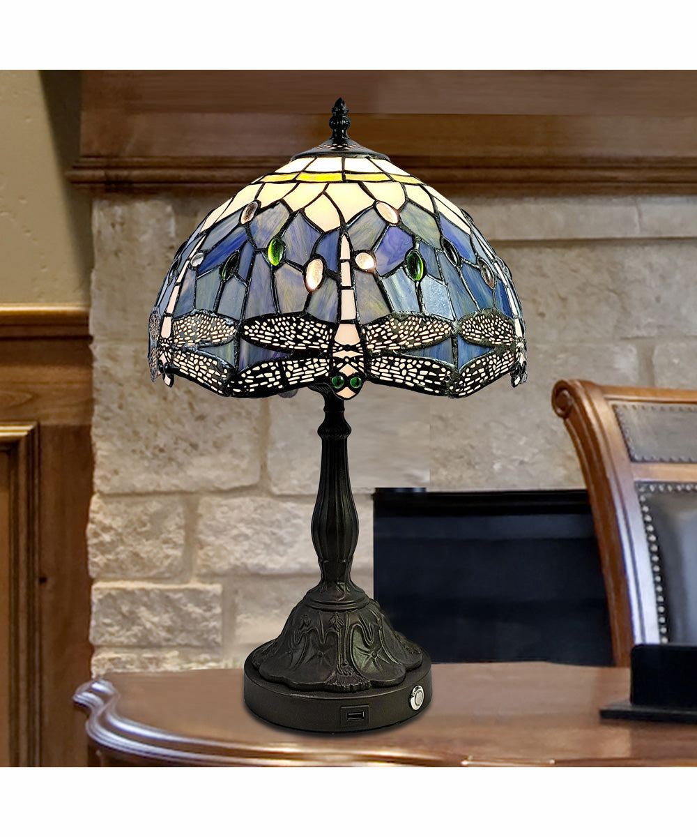 Jordan Dragonfly Tiffany Table Lamp With Usb Port