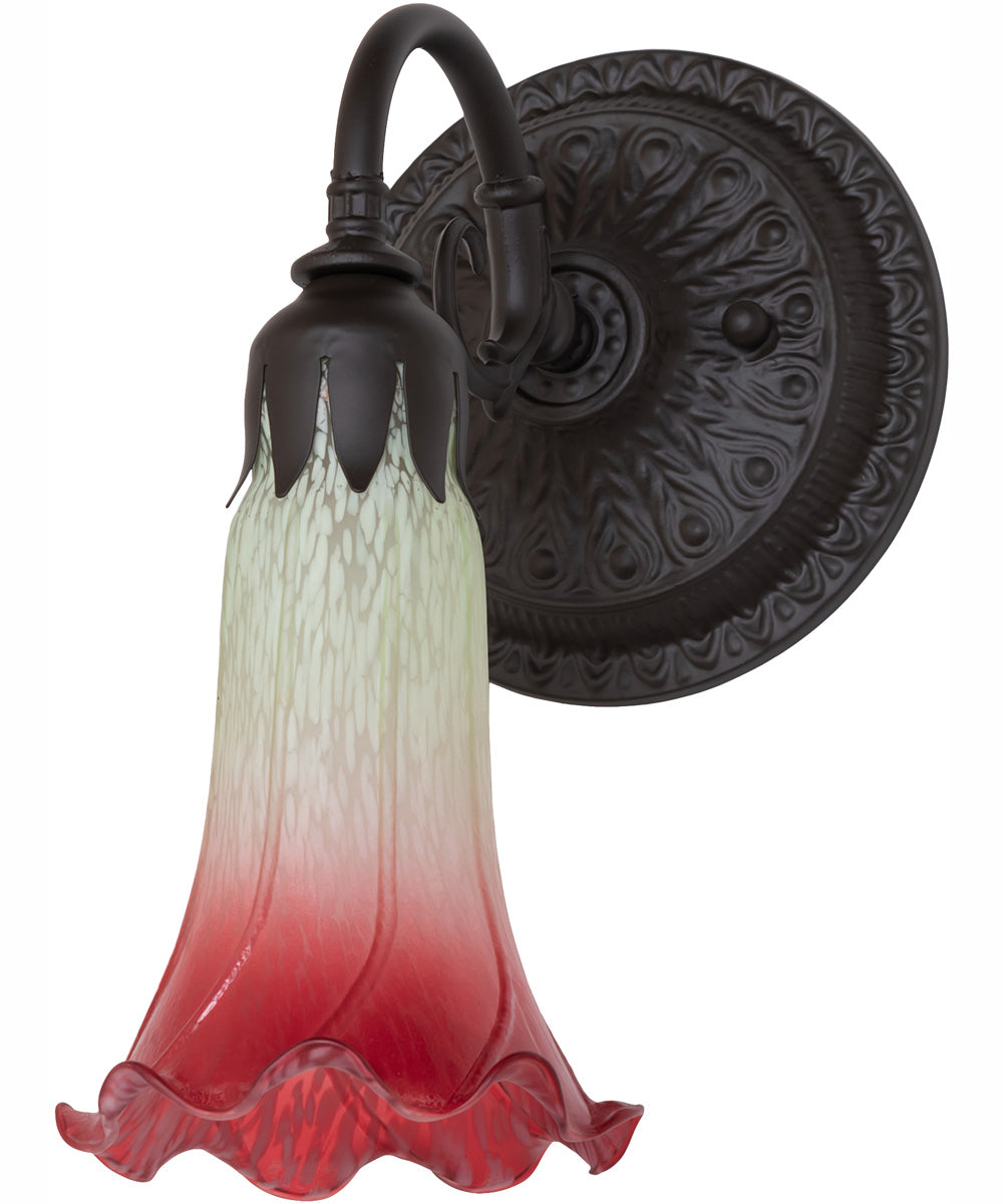 5.5" Wide Seafoam/Cranberry Tiffany Pond Lily Wall Sconce