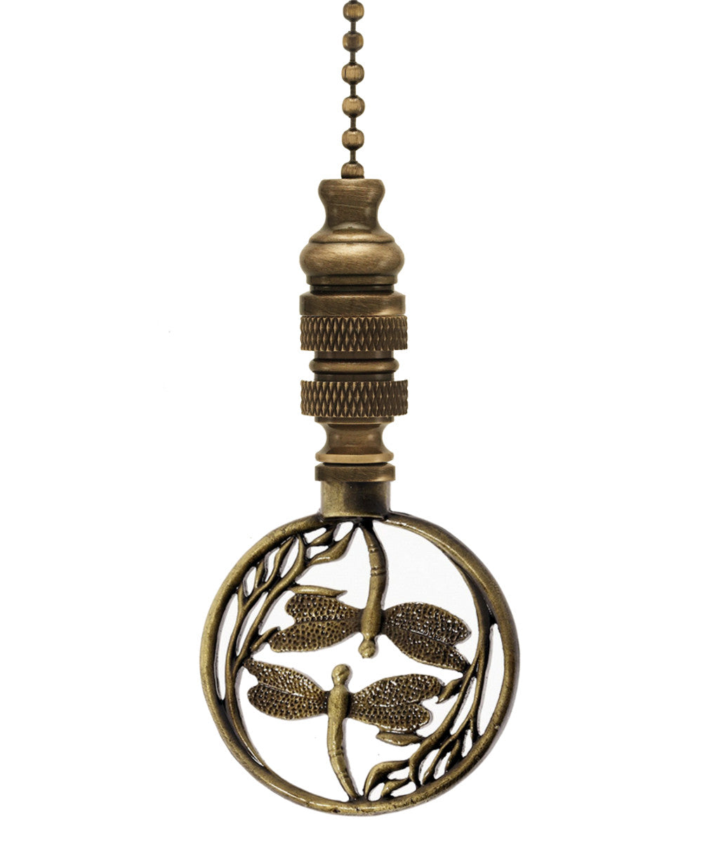 Double Dragonfly Ceiling Fan Pull Antique Brass 2.8"h