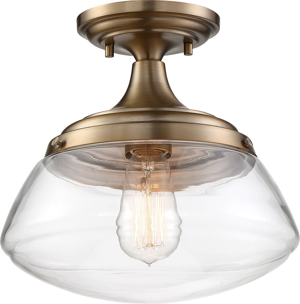 10"W Kew 1-Light Close-to-Ceiling Burnished Brass / Clear