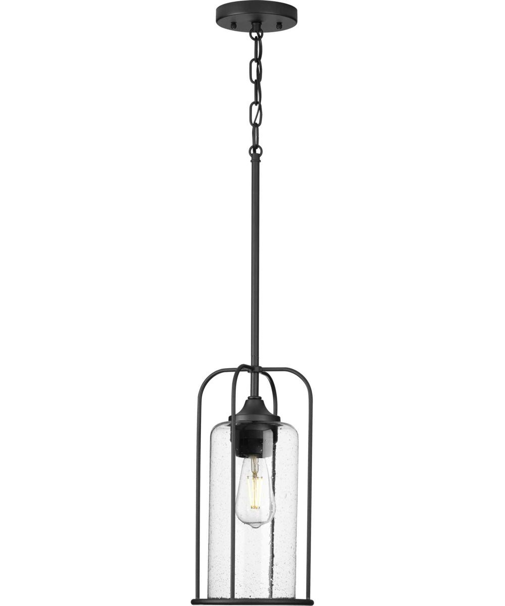 Watch Hill 1-Light Clear Seeded Glass Farmhouse Style Outdoor Hanging Pendant Lantern Textured Black