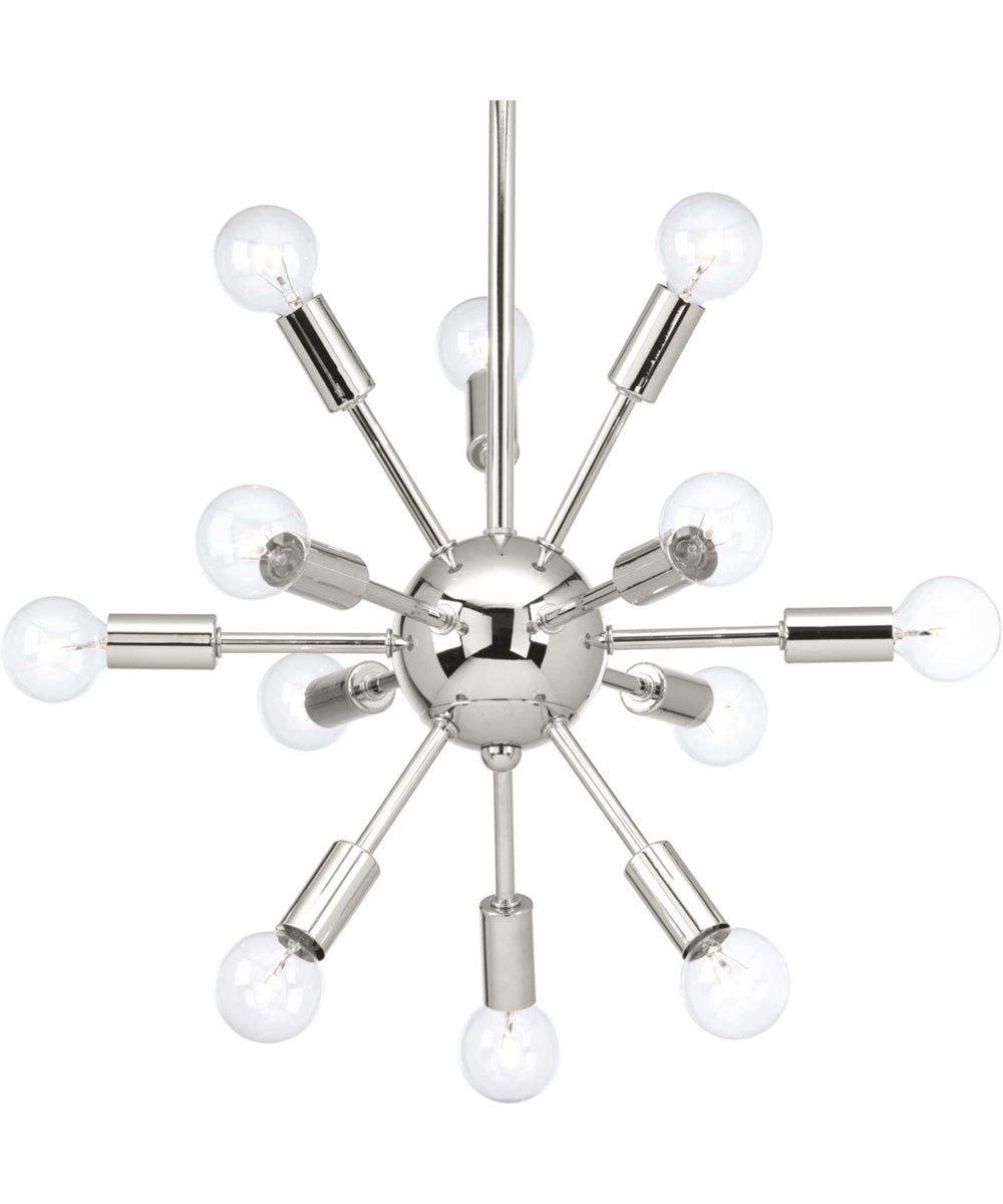 Ion 12-Light Mid-Century Modern Chandelier Light Polished Nickel