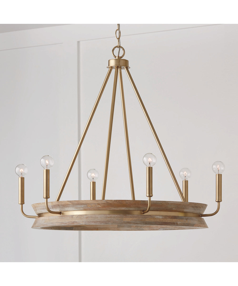 Finn 6-Light Chandelier White Wash and Matte Brass