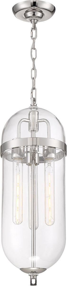 8"W Fathom 3-Light Pendant Polished Nickel / Clear