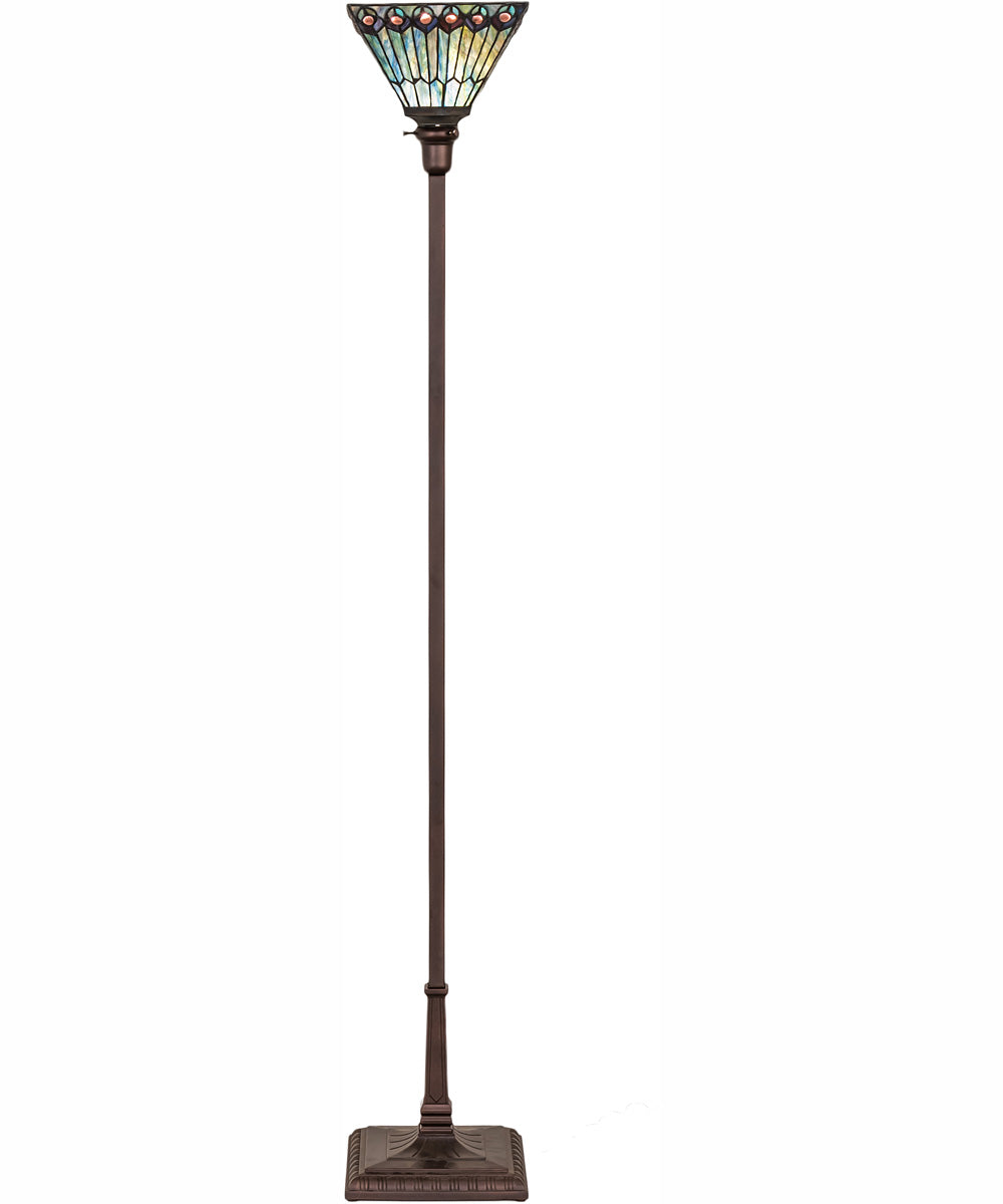 70" High Tiffany Jeweled Peacock Torchiere