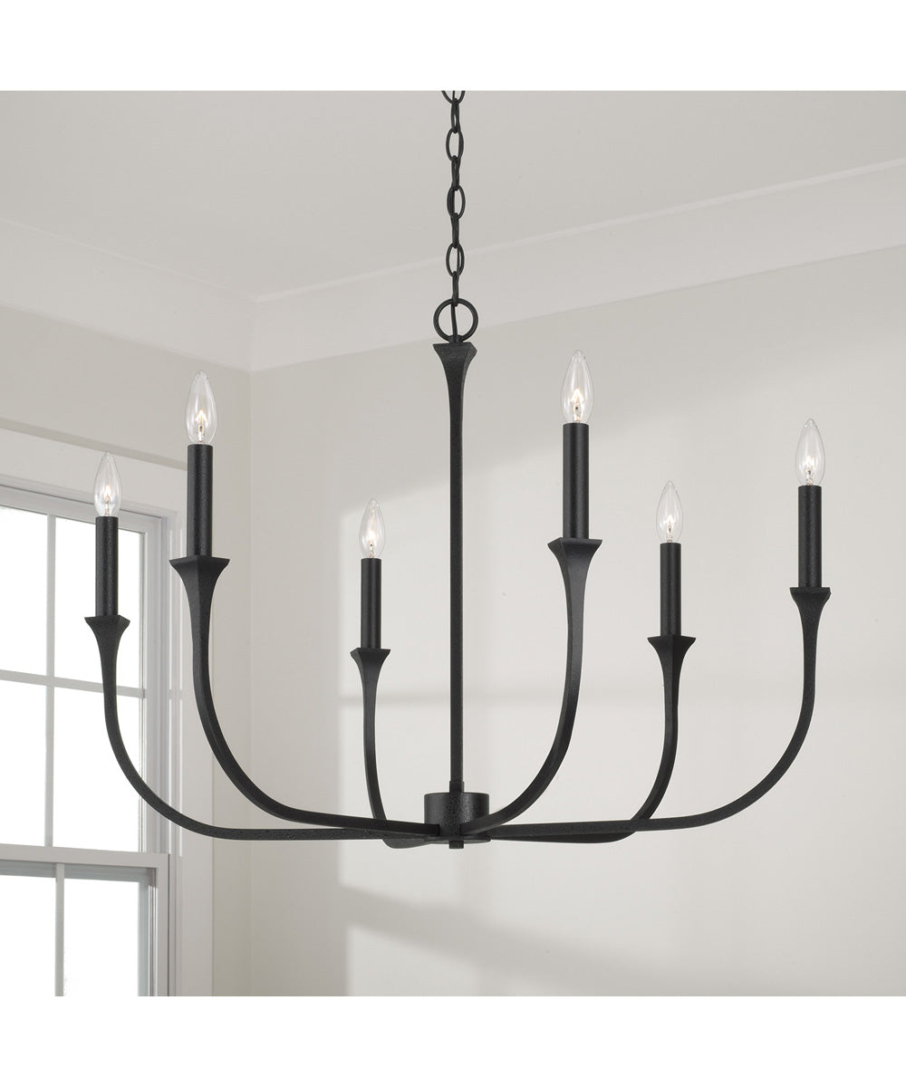 Decklan 6-Light Chandelier Black Iron