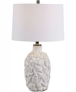 26"H 1-Light Table Lamp Ceramic and Iron in White and Polished Nickel with a Rectangular Shade