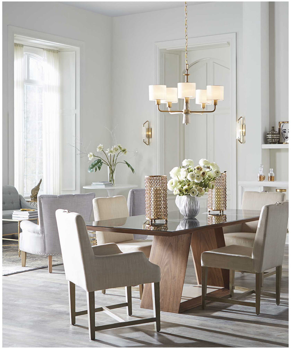 Palacio 5-Light White Silk Fabric Shade Luxe Chandelier Light Vintage Gold