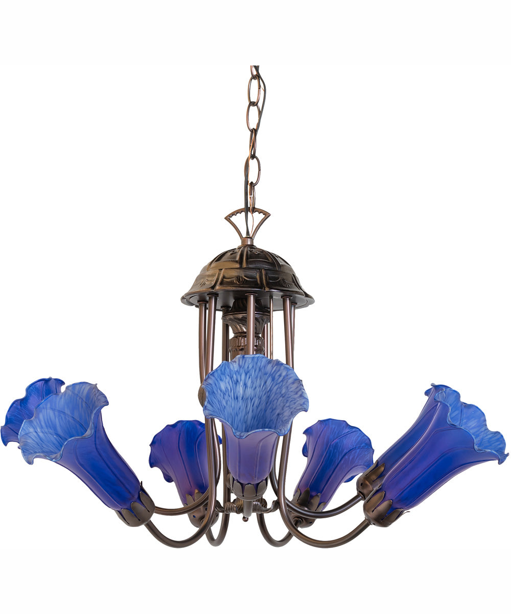 24" Wide Blue Tiffany Pond Lily 7 Light Chandelier