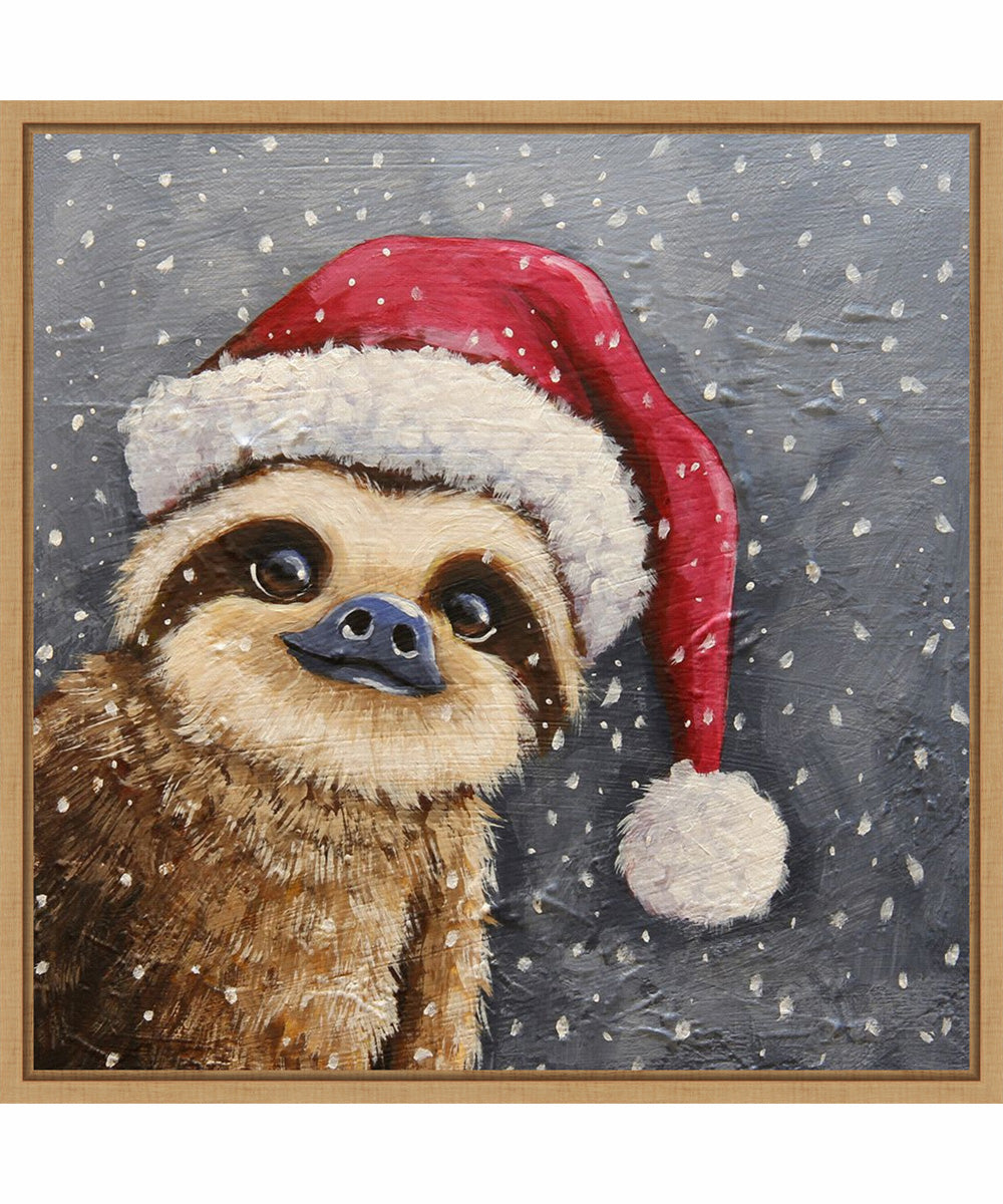 Framed Merry Christmas Sloth by Lucia Stewart Canvas Wall Art Print (22  W x 22  H), Sylvie Maple Frame