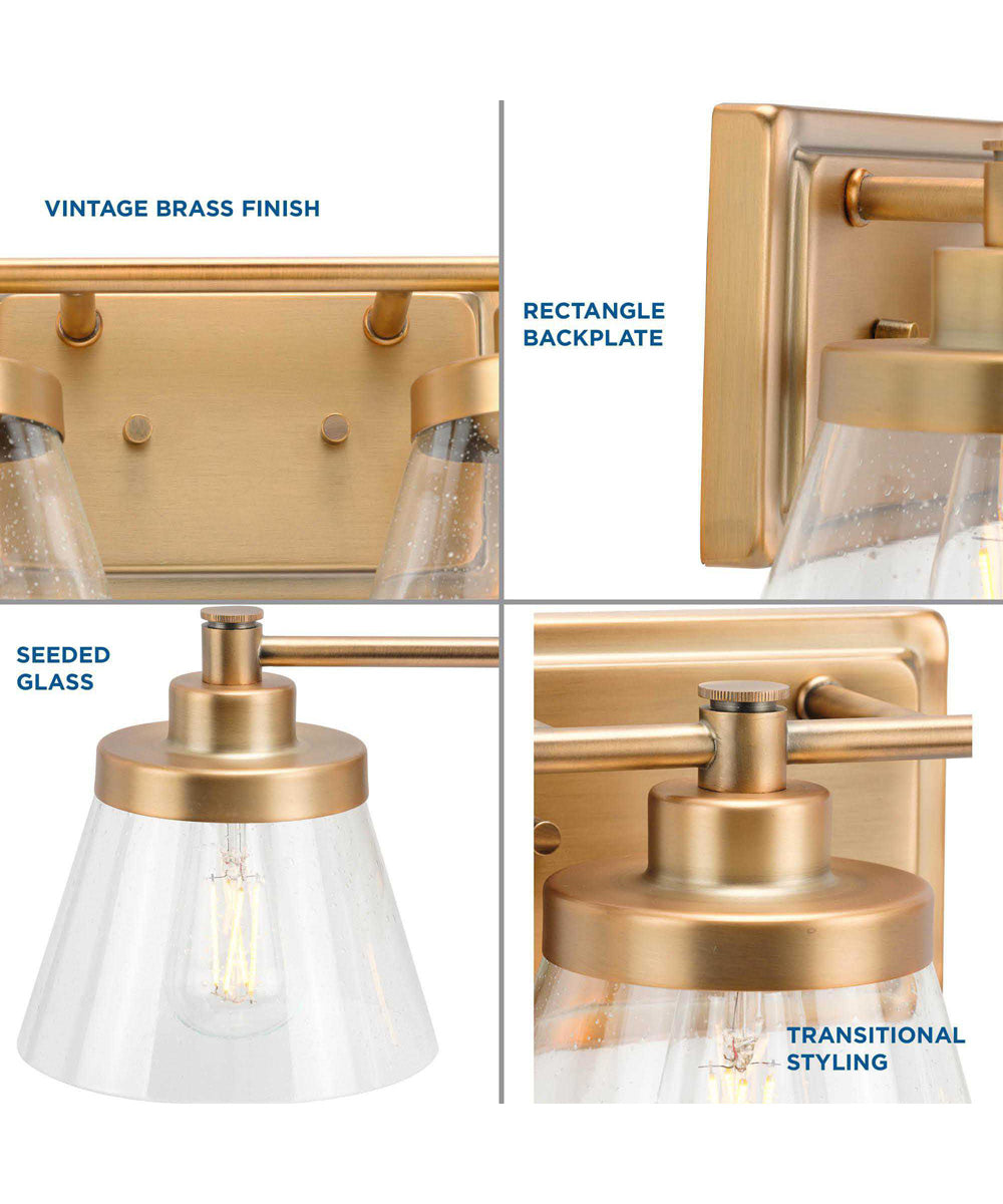 Hinton 3-Light Clear Seeded Glass Farmhouse Bath Vanity Light Vintage Brass