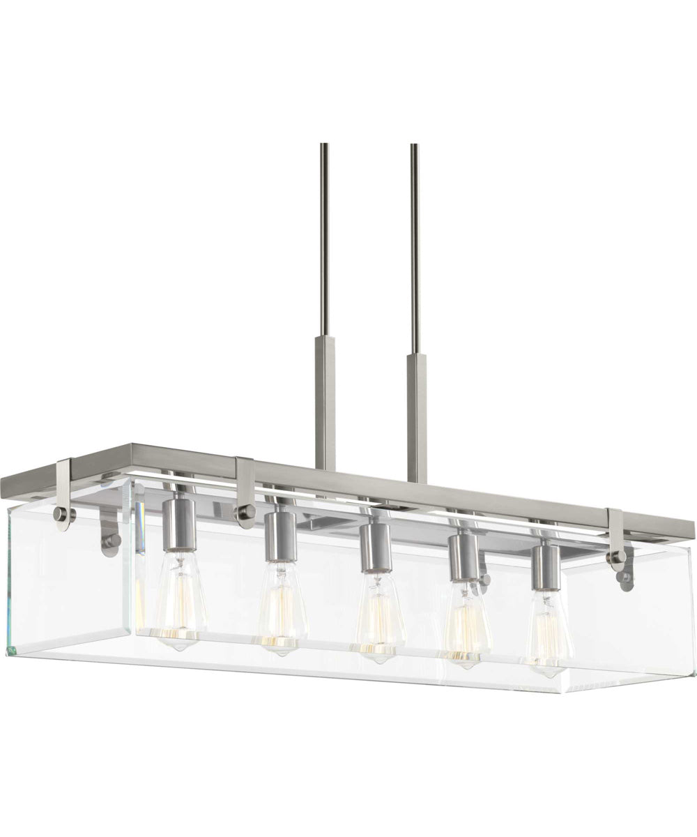 Glayse 5-Light Clear Glass Luxe Linear Chandelier Light Brushed Nickel