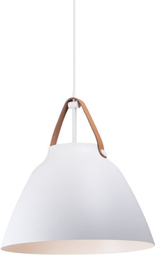 20"W Nordic 1-Light Pendant Tan Leather / White