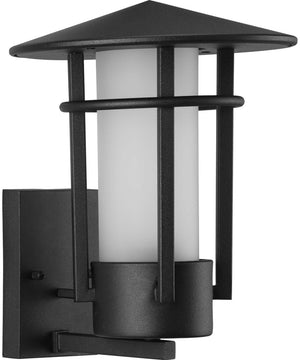 Exton 1-Light Etched Seeded Glass Modern Style Medium Outdoor Wall Lantern Textured Black