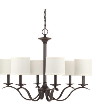 Inspire 6-Light White Linen Shade Traditional Chandelier Light Antique Bronze