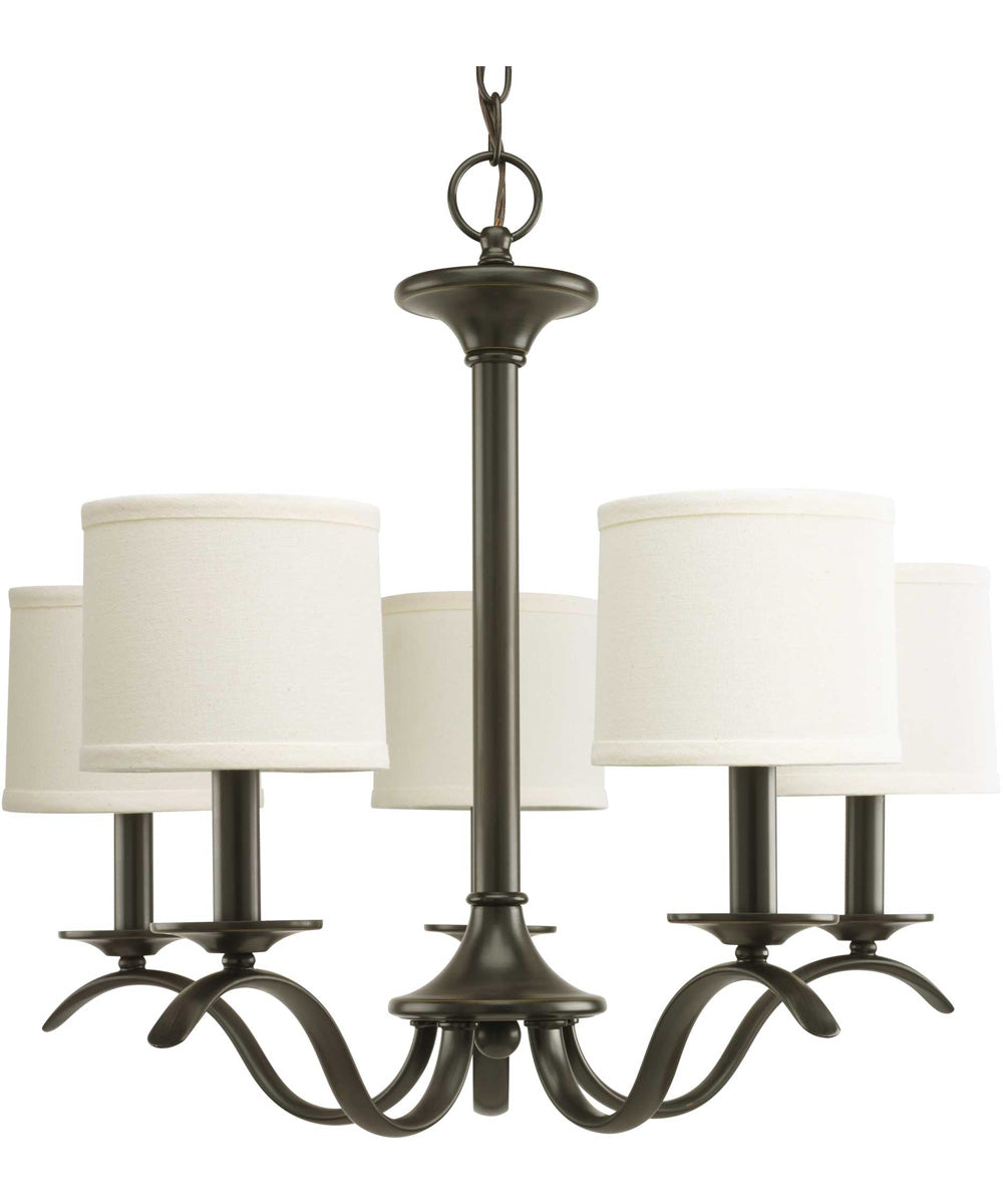 Inspire 5-Light Off-White Linen Shade Traditional Chandelier Light Antique Bronze