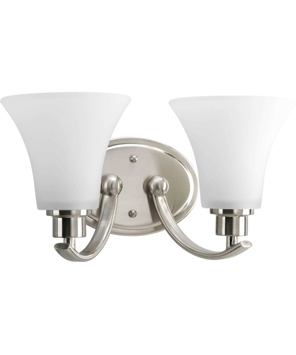 Joy 2-Light Etched Glass Traditional Bath Vanity Light Brushed Nickel