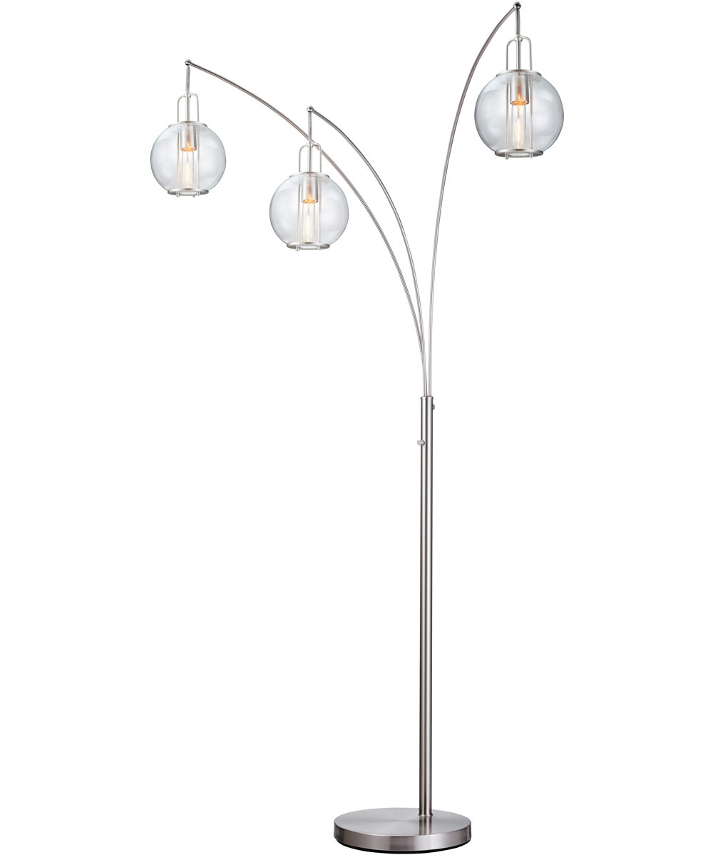 Kaira 3-Light 3-Light Arch Lamp Brushed Nickel/Clear Glass Shade