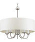 Drum Shade 5-Light White Textured Linen Shade Farmhouse Chandelier Light Brushed Nickel