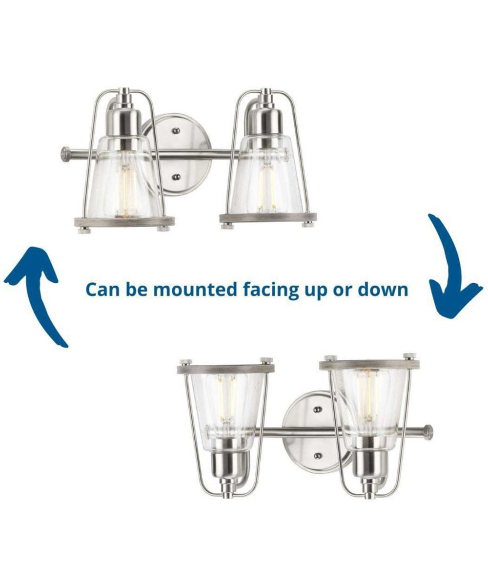 Conway 2-Light Clear Seeded Farmhouse Style Bath Vanity Wall Light Brushed Nickel