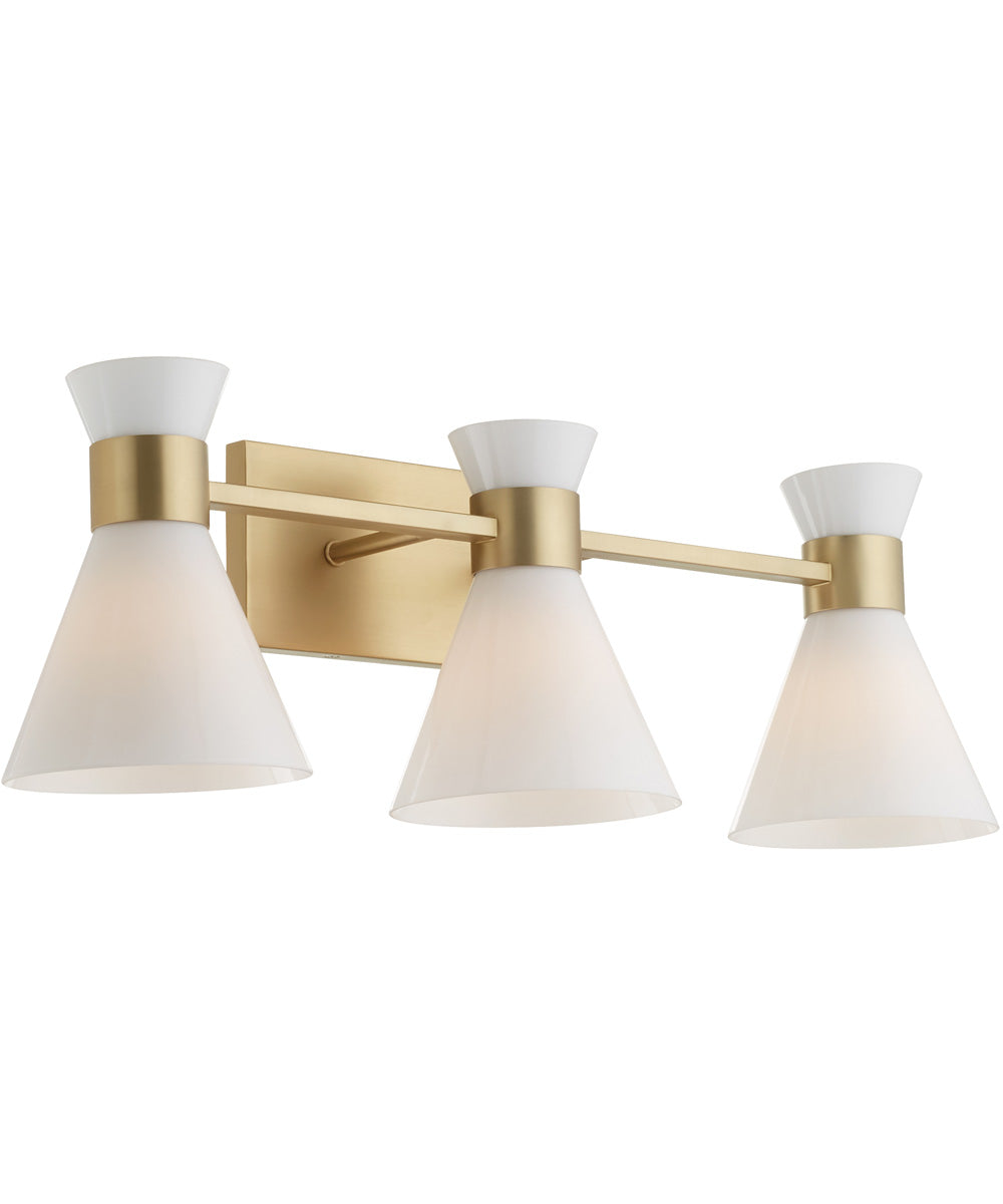 Beldar 3-light Bath Vanity Light Aged Brass w/ Gloss Opal