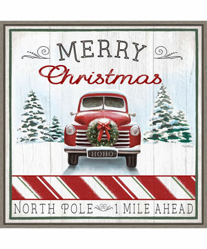 Framed North Pole Christmas Truck by Elizabeth Tyndall Canvas Wall Art Print (30  W x 30  H), Sylvie Greywash Frame