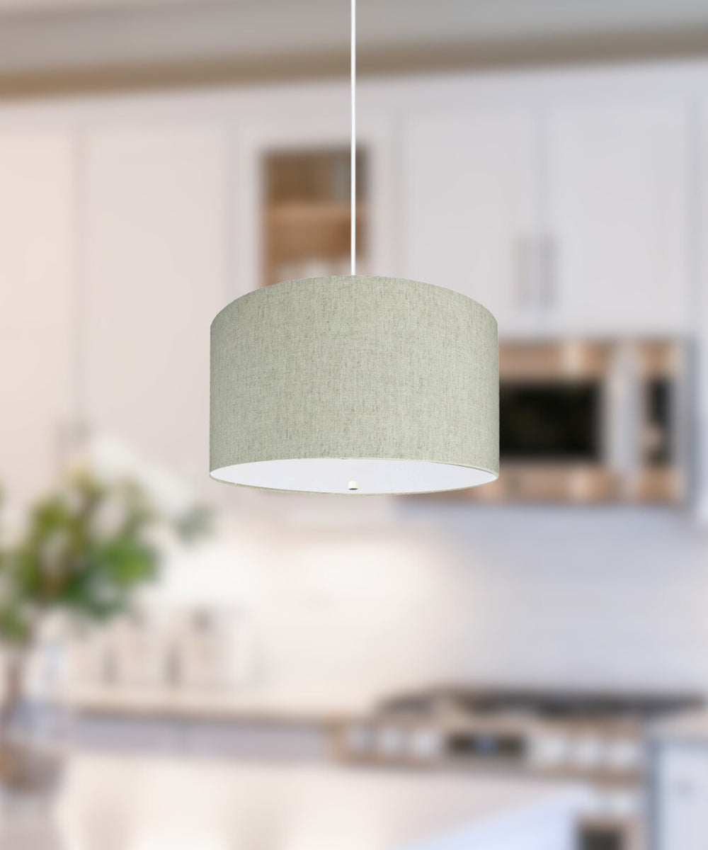 16" W 2 Light Pendant Textured Oatmeal Shade with Diffuser, White Cord