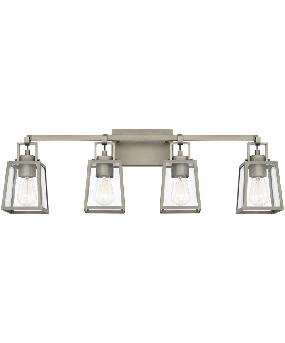 Kenner 4-Light Vanity In Antique Nickel With Clear Rain Glass