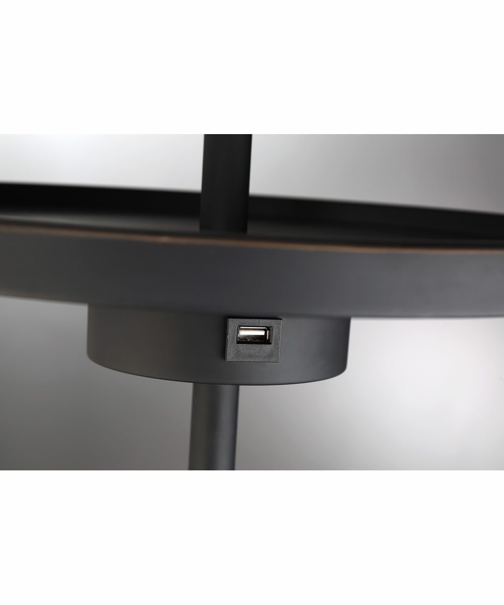 Tungsten 1-Light Floor Lamp With Tray Dark Brz/Linen Shade