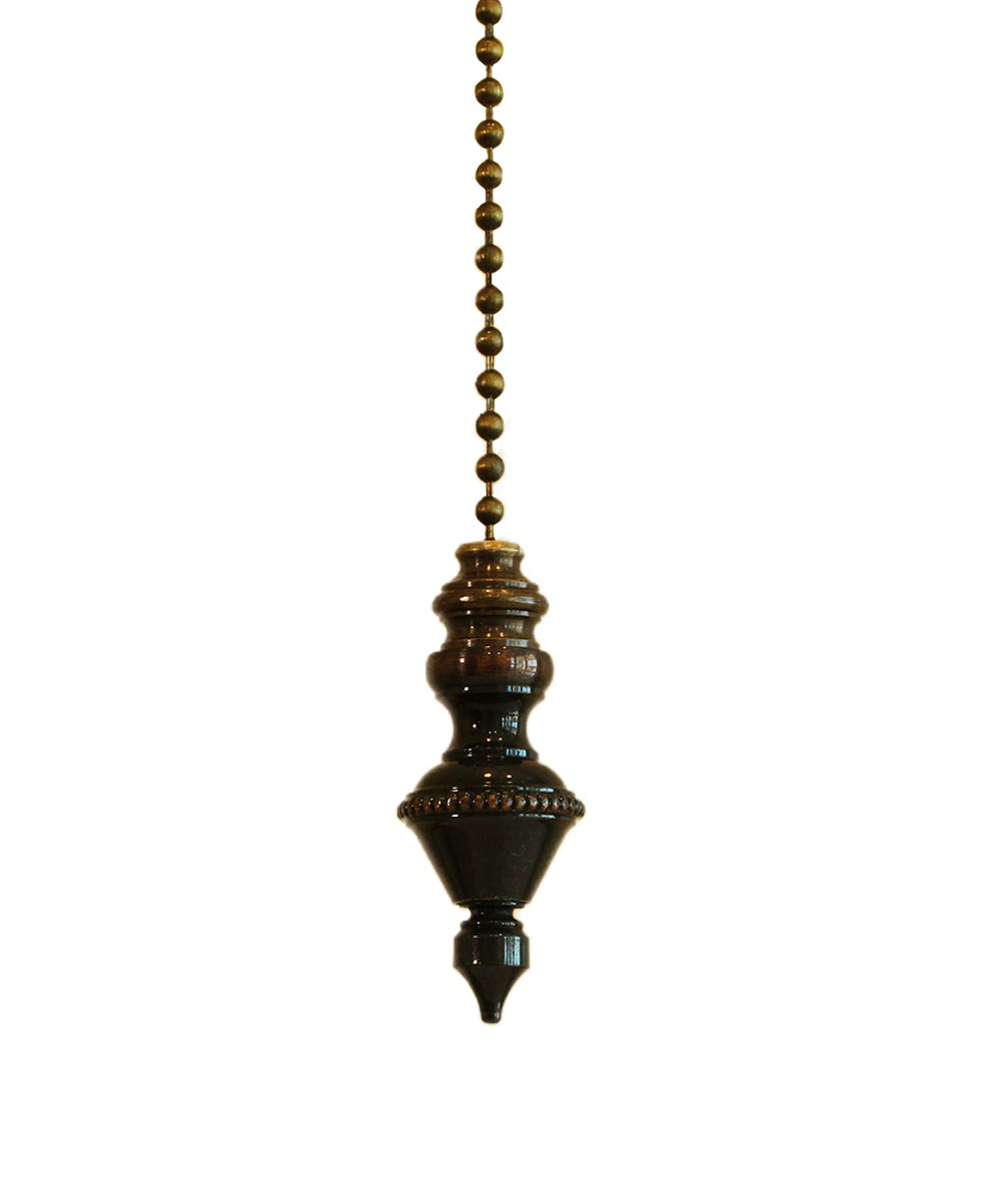 Beaded Knob Spire Ceiling Fan Pull, 1.5"h with 12" Oiled Bronze Brass Chain