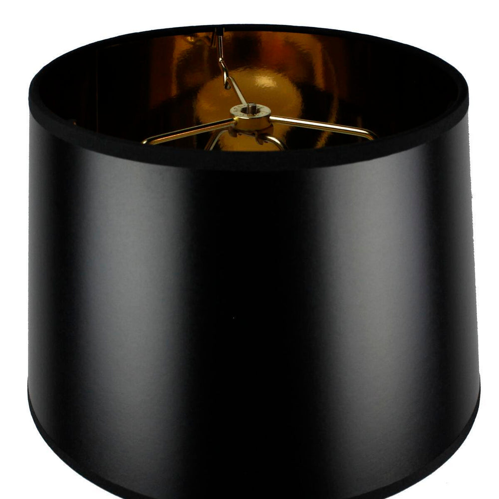 12"W 1 Light Swag Plug-In Pendant  Shallow Drum Black Shade Black Cord