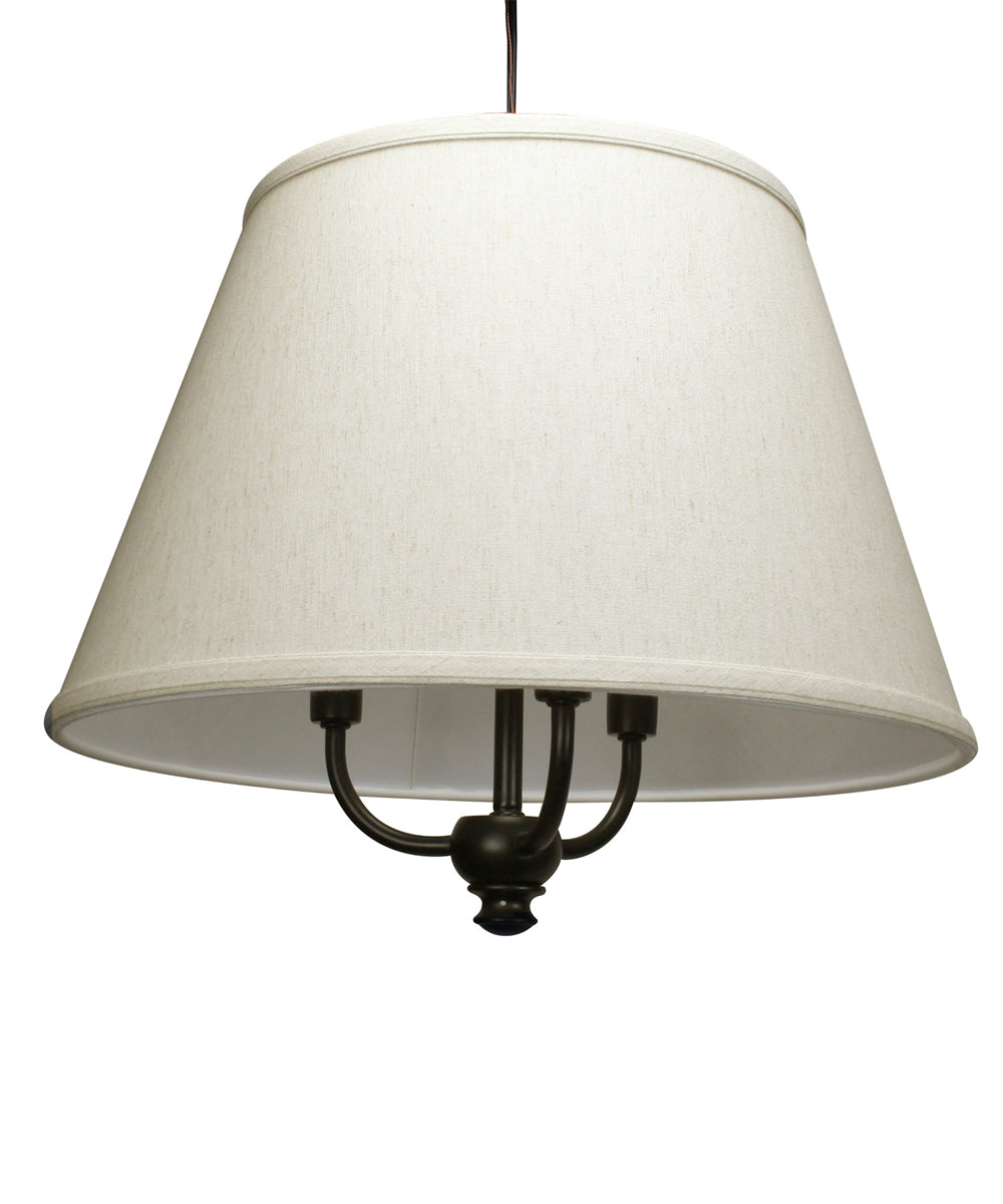 16"W Three light pendant in antique black Finish with Textured Oatmeal Slotted Pendant Empire Shade