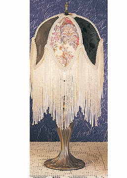 7"H Fabric & Fringe Roses Accent Lamp