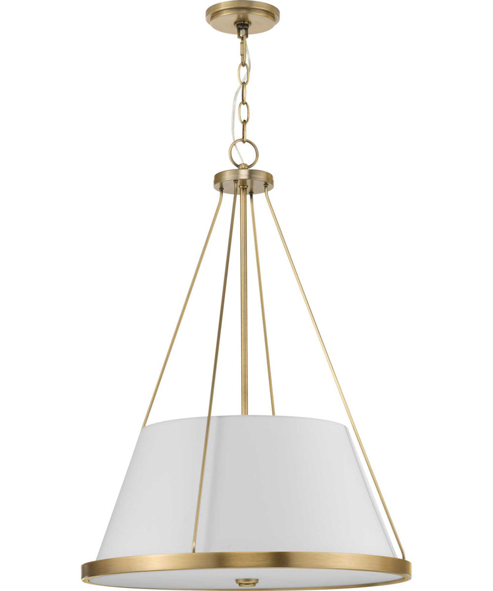 Saffert 3-Light New Traditional White Linen Glass Pendant Light Vintage Brass