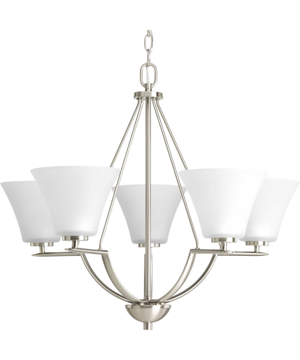 Bravo 5-Light Etched Glass Modern Chandelier Light Brushed Nickel