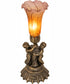 13" High Amber/Purple Tiffany Pond Lily Twin Cherub Accent Lamp