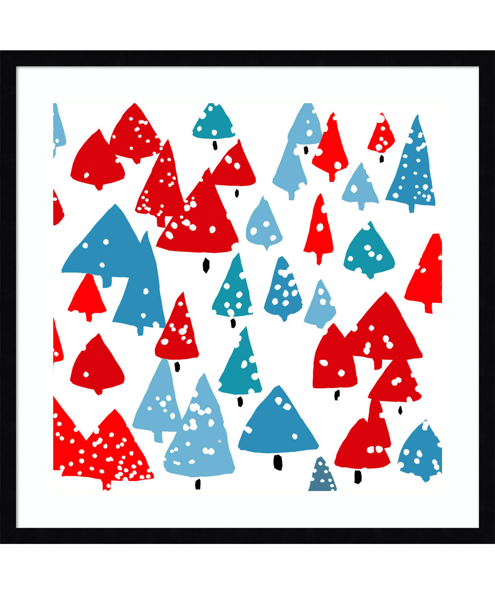 Forest Trees by Jenny Frean Wood Framed Wall Art Print (25  W x 25  H), Svelte Noir Black Frame