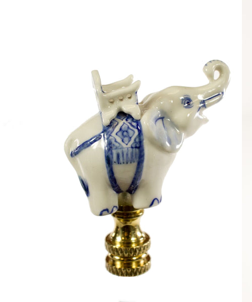 LampsUSA Finials Blue and White Porcelain Elephant Finial PC146