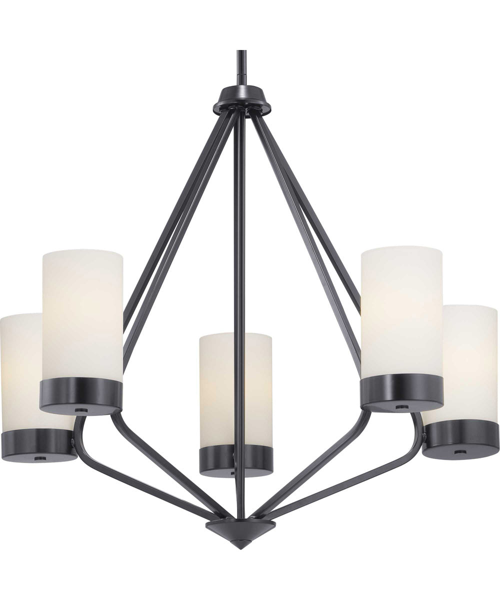 Elevate 5-Light Etched White Glass Mid-Century Modern Chandelier Light Matte Black