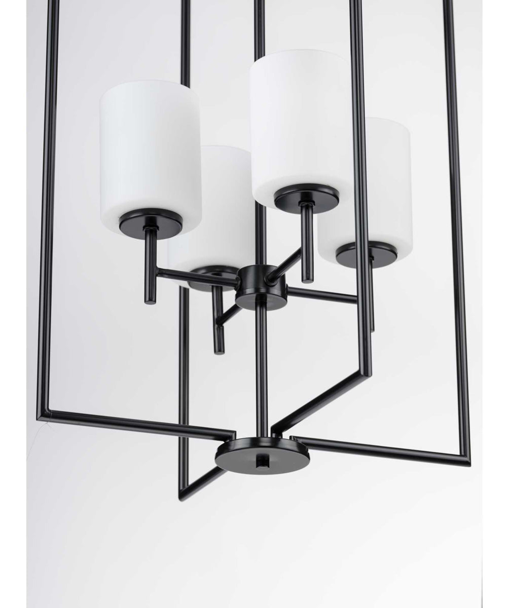 Replay 4-Light Etched White Glass Modern Pendant Light Textured Black