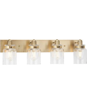 Calhoun 4-Light Clear Glass Farmhouse Bath Vanity Light Vintage Brass