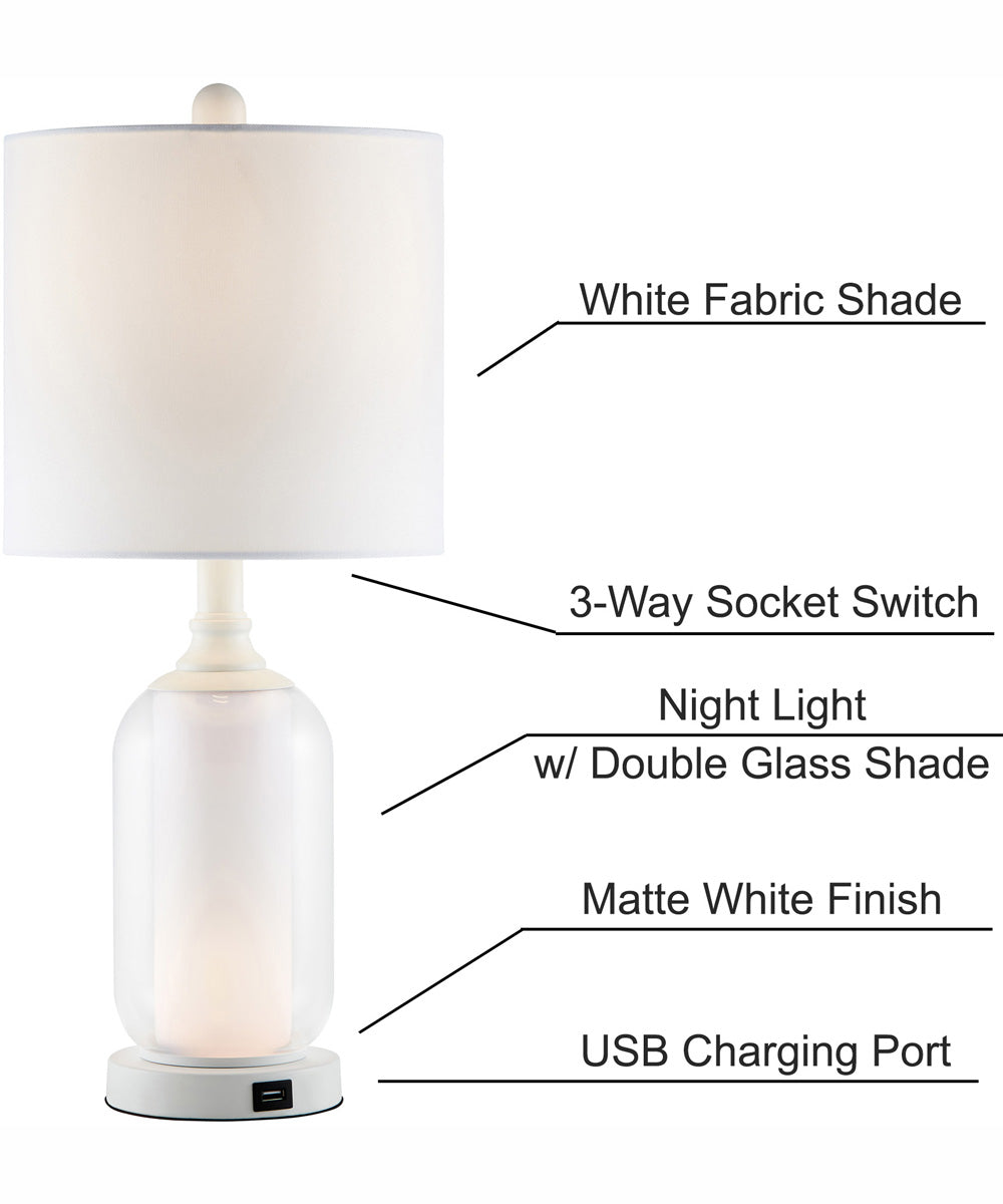 Garton 1-Light 2 Pack-Table Lamp With Nite White/White Shade