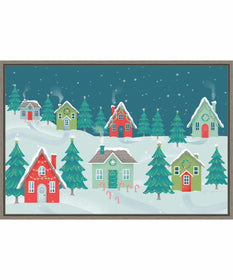 Framed Fa La La I Christmas Houses by Gia Graham Canvas Wall Art Print (33  W x 23  H), Sylvie Greywash Frame