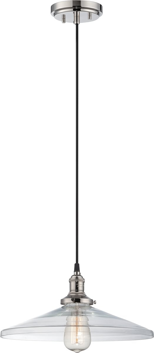 14"W Vintage 1-Light Pendant Polished Nickel