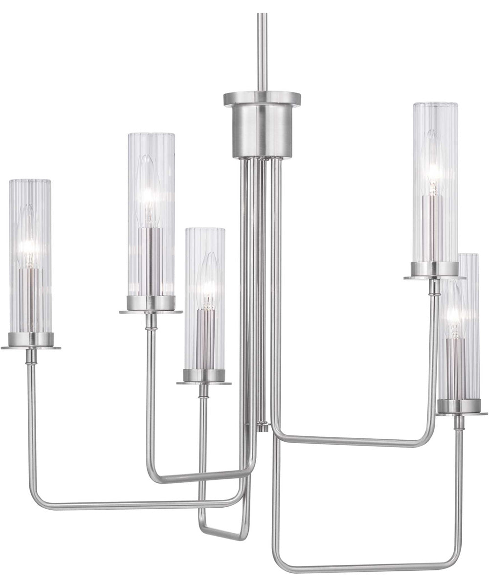 Rainey 5-Light Clear Fluted Ribbed Glass Modern Chandelier Light Brushed Nickel