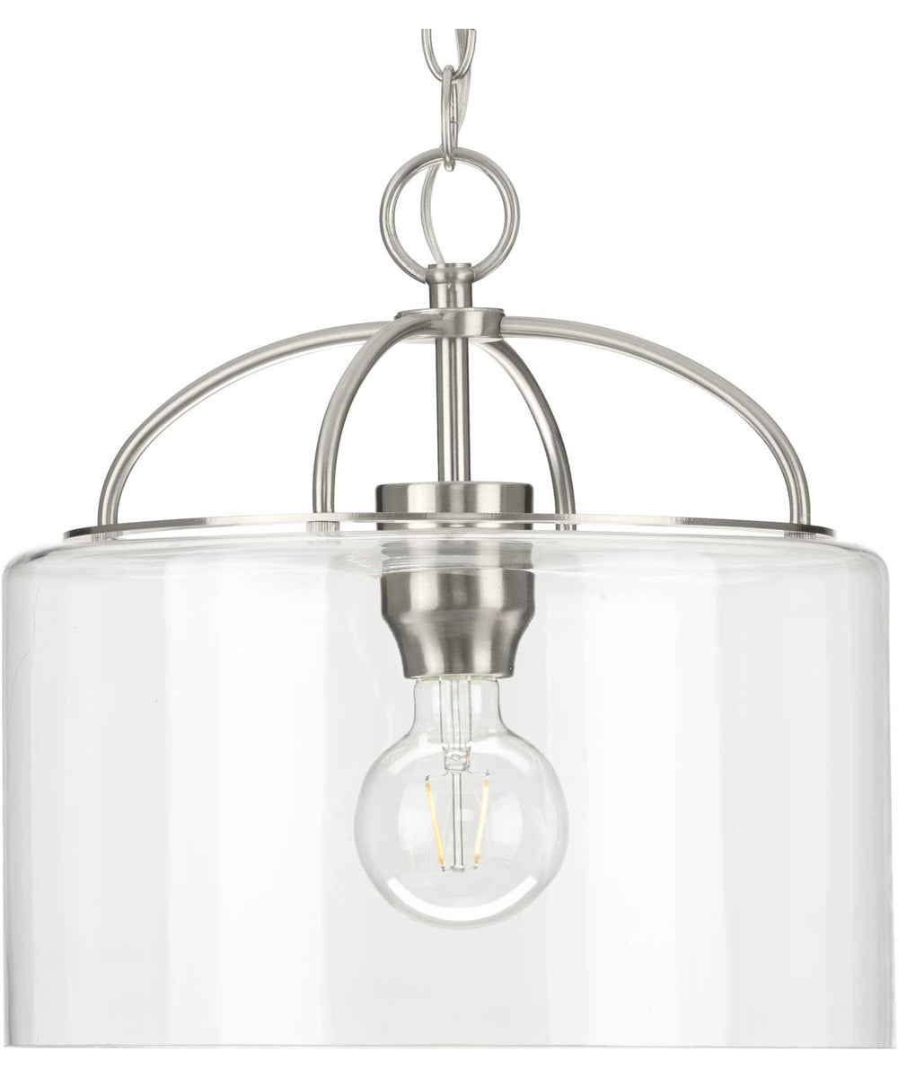 Leyden 1-Light Clear Glass Farmhouse Style Hanging Pendant Light Brushed Nickel