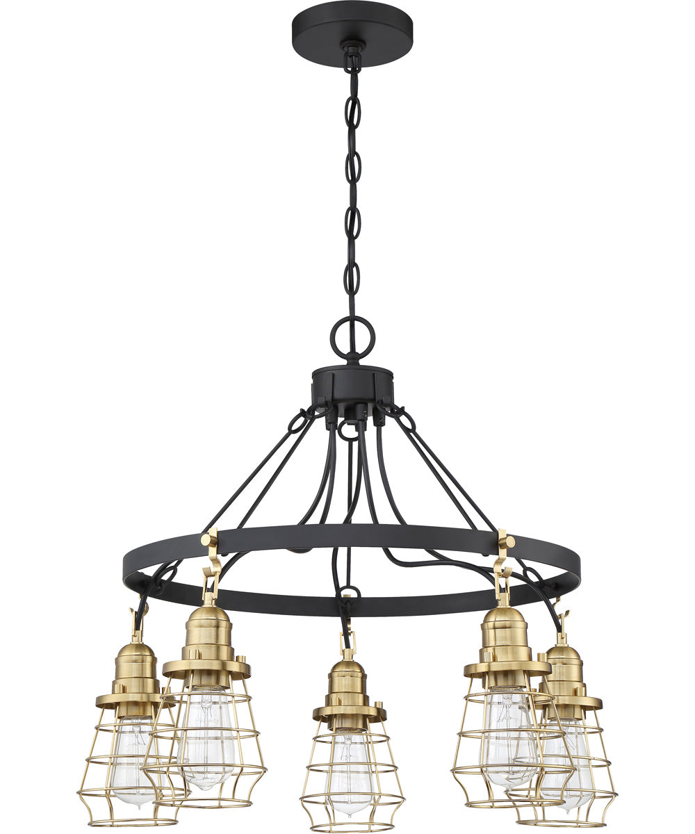 Thatcher 5-Light Down Chandelier Flat Black/Satin Brass