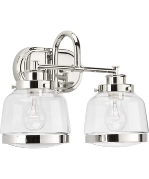 Judson 2-Light Clear Glass Farmhouse Bath Vanity Light Polished Nickel