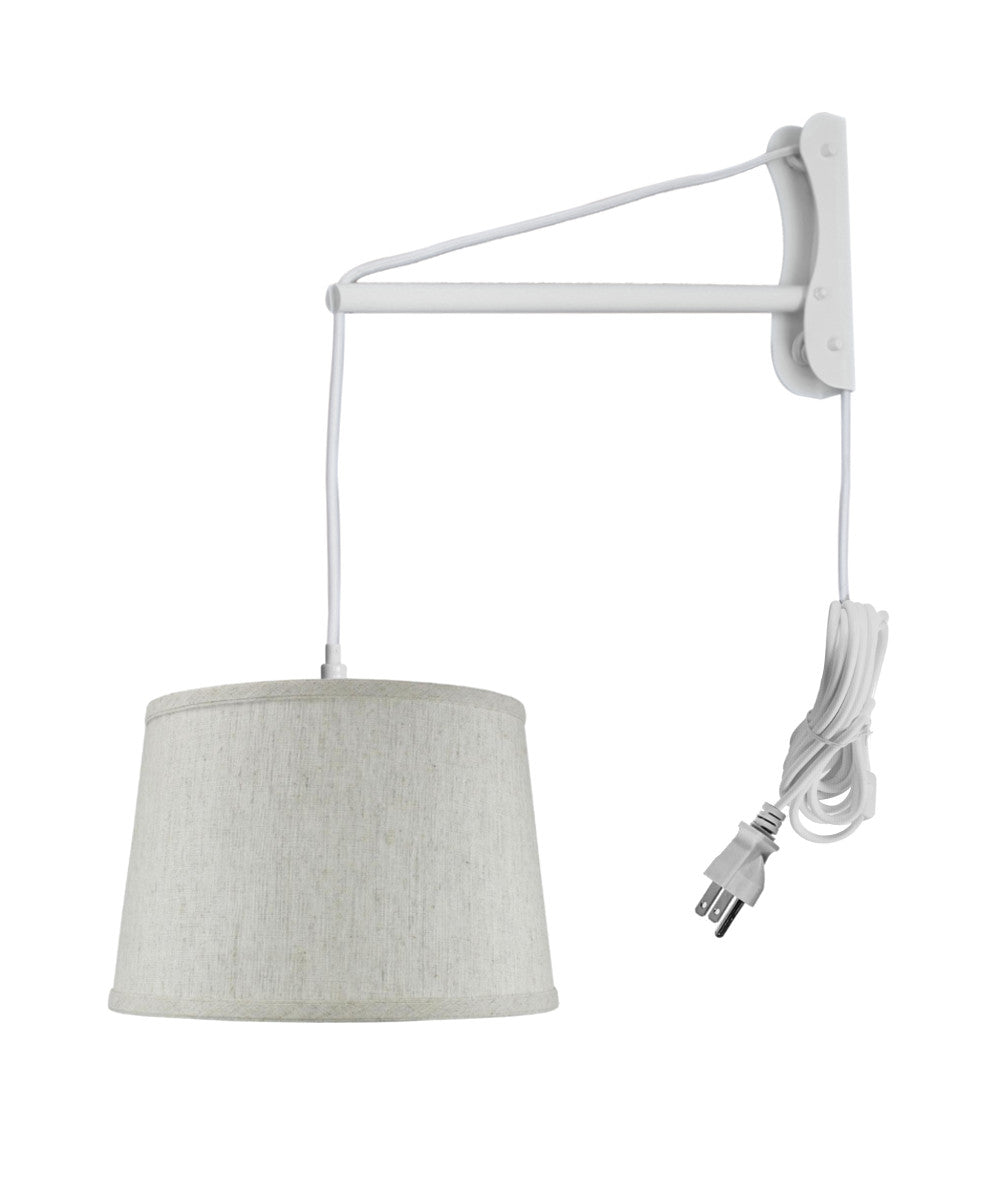 12"W MAST Plug-In Wall Mount Pendant 1 Light White Cord/Arm Textured Shallow Drum Shade
