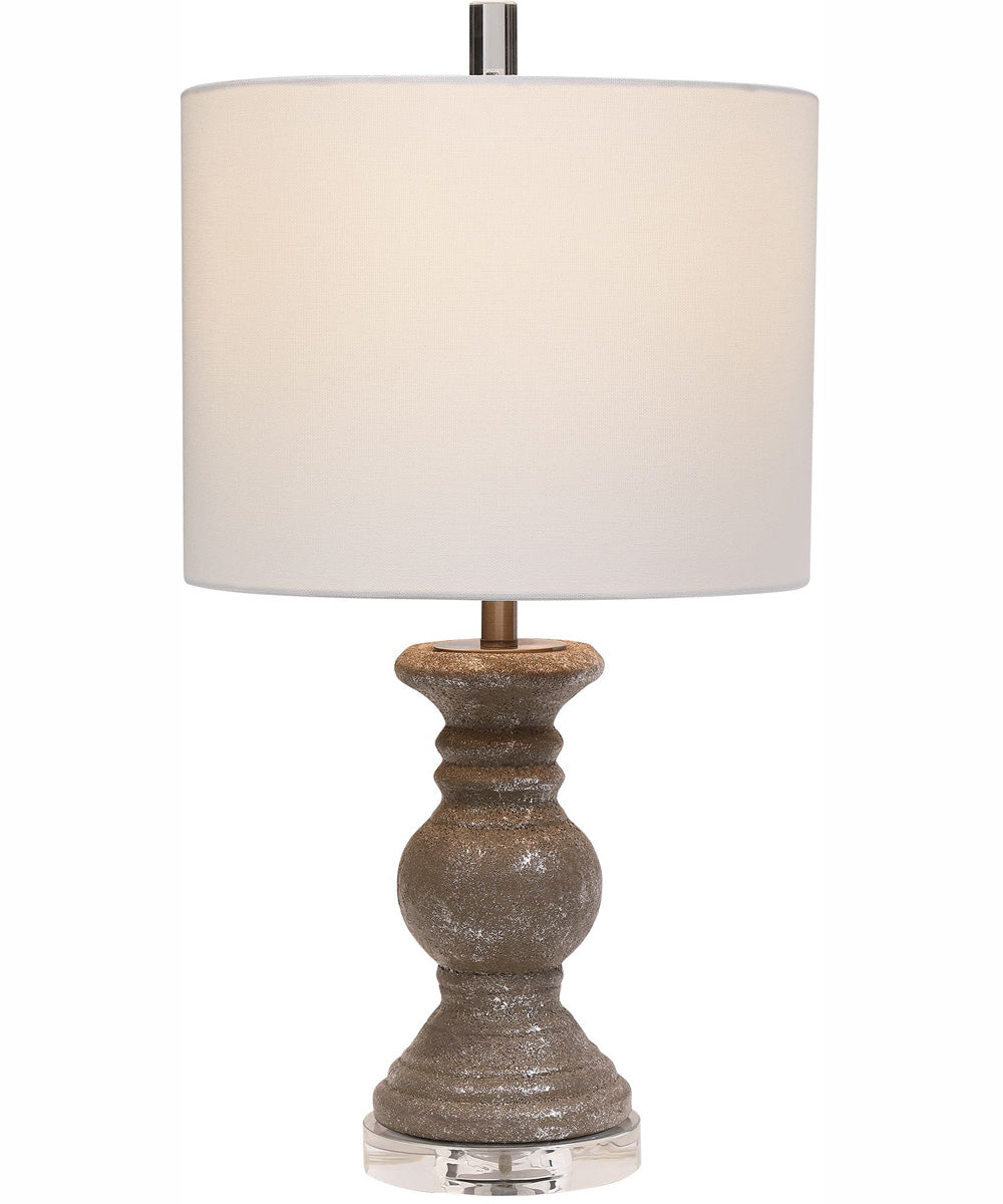 24"H 1-Light Table Lamp Ceramic and  Steel in Metallic Stone Gray with a Drum Shade